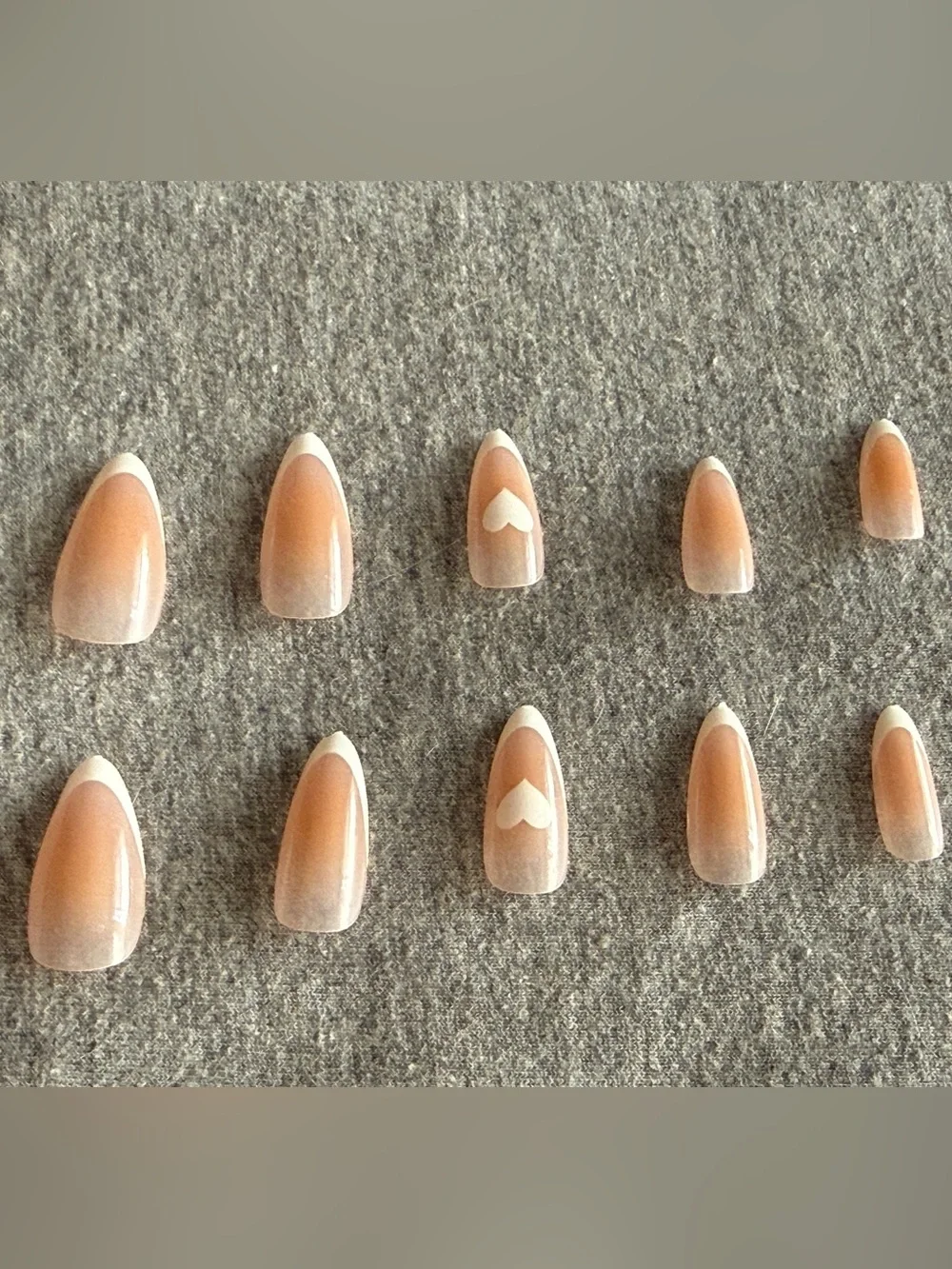 Neutral French Ombre Press-On Nails with Heart Accent